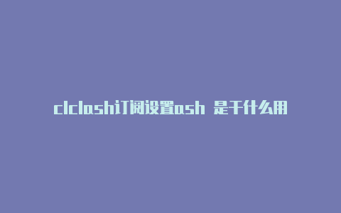 clclash订阅设置ash 是干什么用的